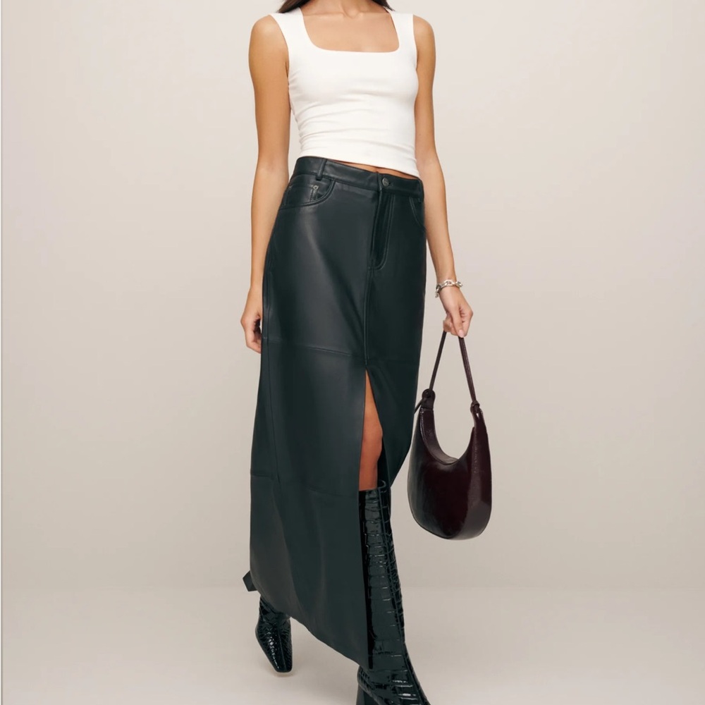 NWT Reformation Veda Tazz Leather Maxi Skirt, Size 2, Black